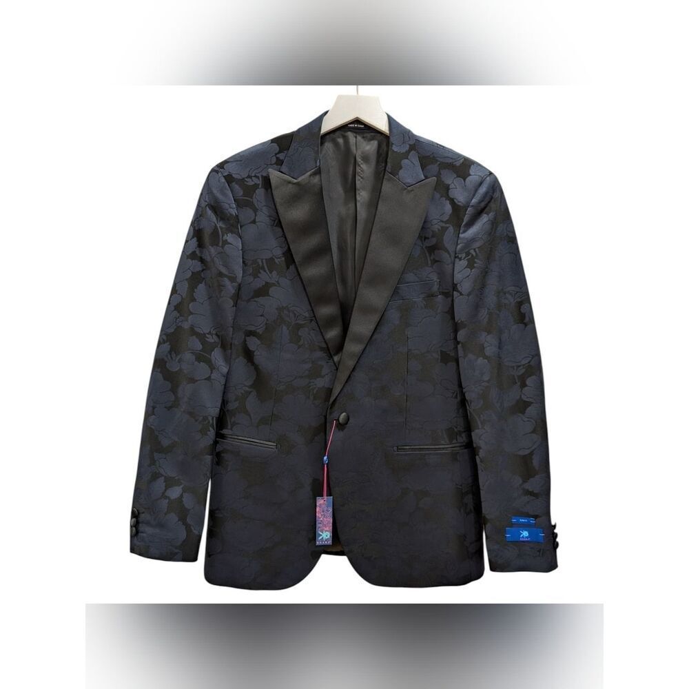 EGARA Slim Fit Floral Tuxedo Jacket - Dark Navy/Black - 40R